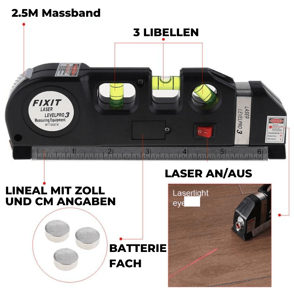 LevelPro 4 IN 1 Wasserwaage & Laser-Nivelliergerät & Maßband
