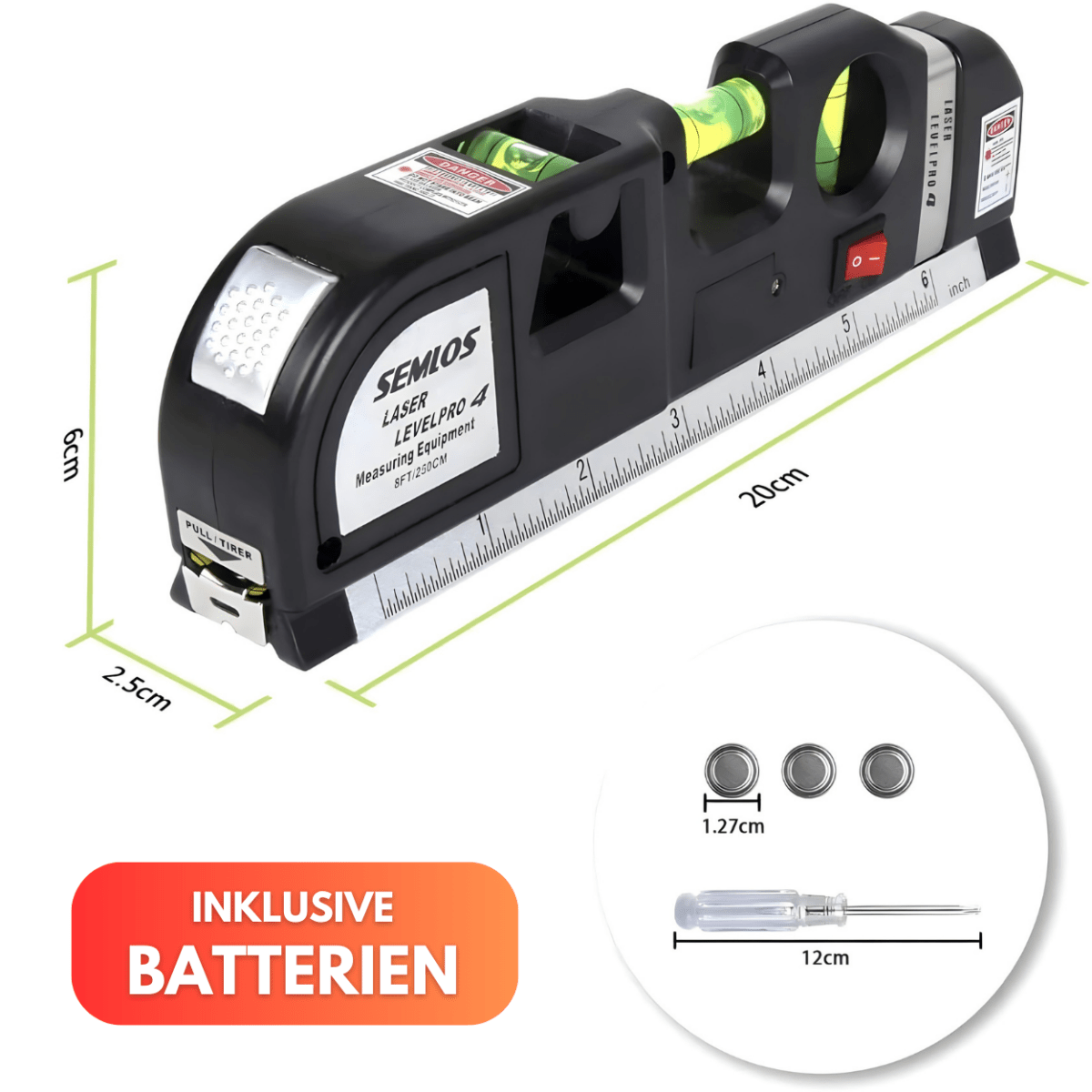 LevelPro 4 IN 1 Wasserwaage & Laser-Nivelliergerät & Maßband