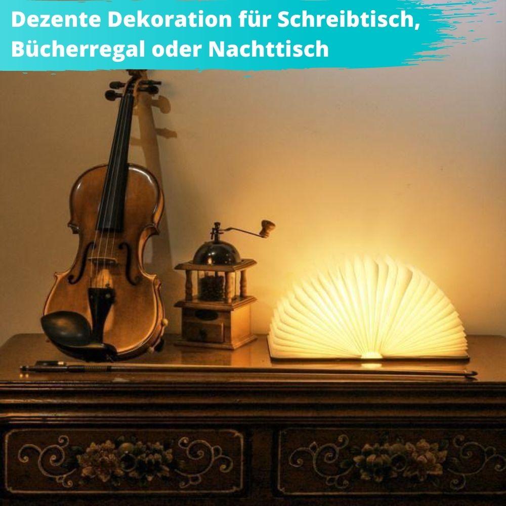 LumoBook - 360° aufklappbare Buchlampe aus Holz