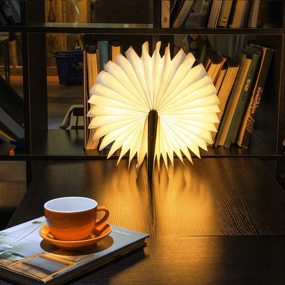 LumoBook - 360° aufklappbare Buchlampe aus Holz