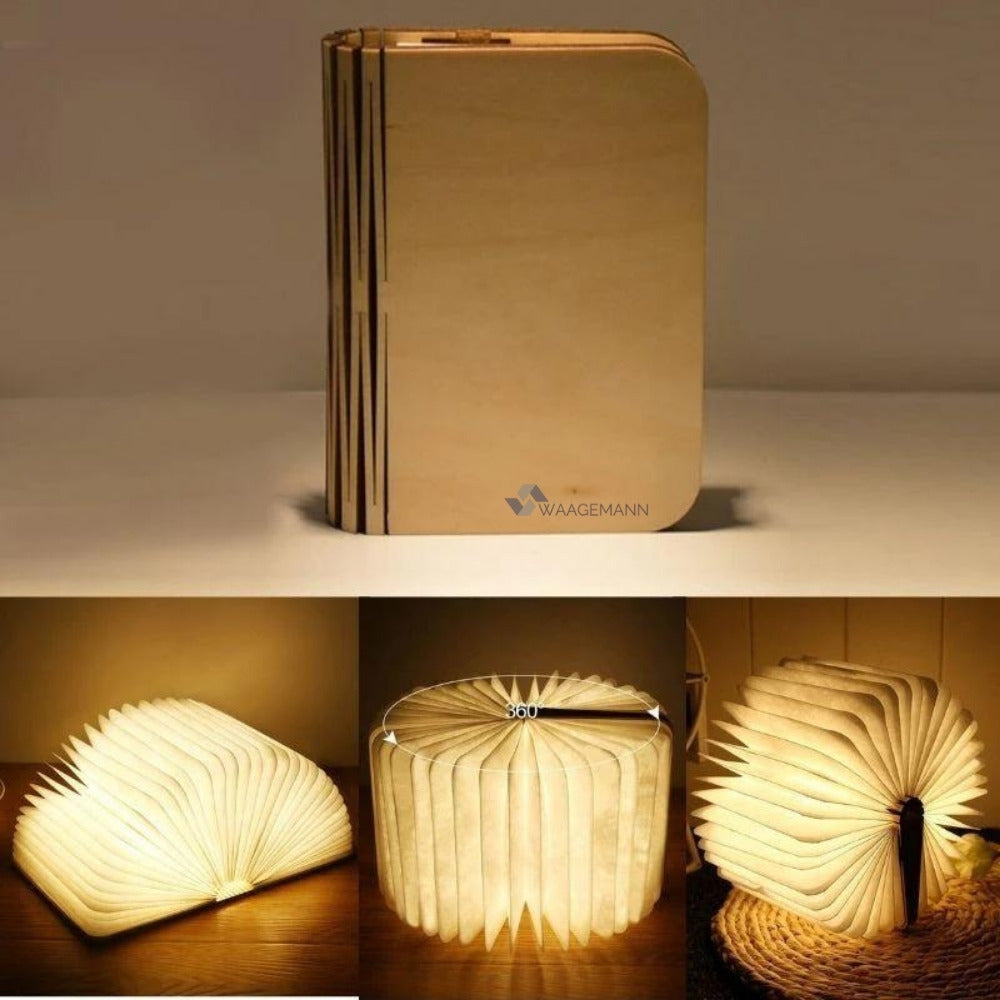 LumoBook - 360° aufklappbare Buchlampe aus Holz